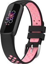 By Qubix - Geschikt voor fitbit luxe bandje - Siliconen sportbandje - Maat: Large - Zwart + roze Smartwatchbandje horlogeband polsband Armband Strap