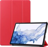 Hoes Geschikt voor Samsung Galaxy Tab S8 Ultra Hoes Book Case Hoesje Trifold Cover - Hoesje Geschikt voor Samsung Tab S8 Ultra Hoesje Bookcase - Rood