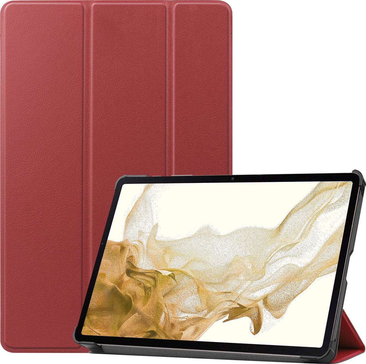 Hoes - Geschikt voor Samsung Galaxy Tab S8 Ultra - Dun & Stevig - Trifold Bookcase - Hard Cover - Hardcover Book Case - Tablet Hoesje - Donkerrood