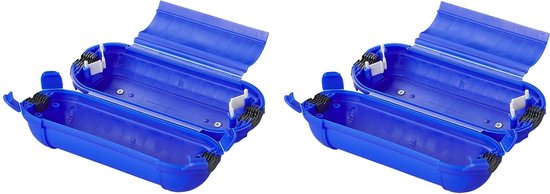2x stekkersafes / veiligheidsboxen / bescherming voor Schuko stekkerverbindingen – kunststof blauw – IP44 – 21 x 8 x 8,5 cm