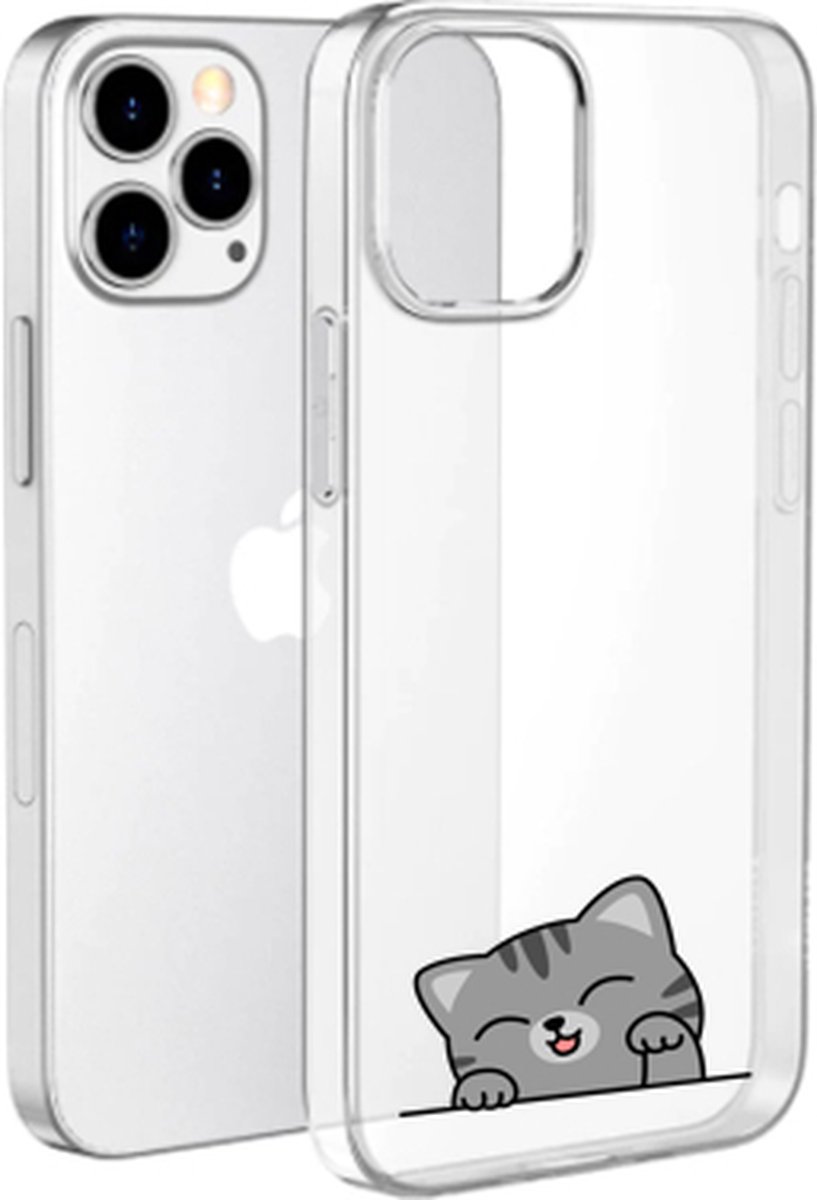 Apple Iphone 13 Pro hoesje transparant siliconen grappig poesje *LET OP JUISTE MODEL*