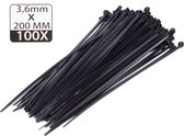 Kabelbinders - Tie ribs - Tie wraps - Ty Raps - 200 x 3,6 mm - zwart - 100 Stuks