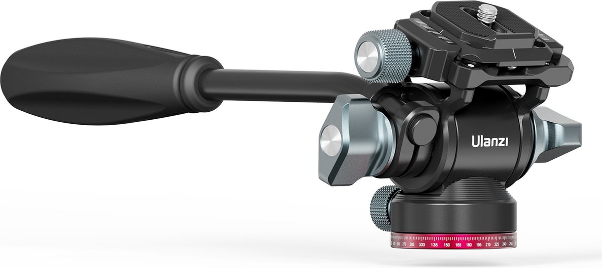 Ulanzi U-190 Hydraulische statiefkop - Vloeistof videokop - Fluid head - Metaal - 1/4inch of 3/8inch schroefaansluiting - Rood/Zwart