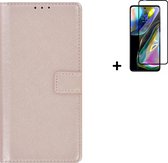 Motorola Moto G82 Hoesje - Bookcase - Moto G82 Hoesje - Pu Leder Wallet Book Case Rose Goud Cover + Full Screenprotector