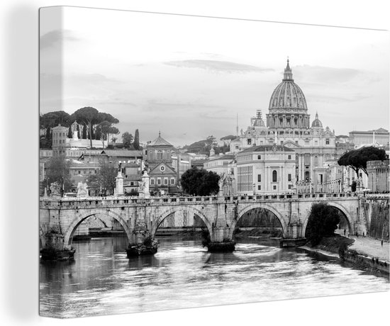 Canvas Schilderij Skyline van Rome in Italië - zwart wit - 120x80 cm - Wanddecoratie