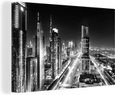 Canvas schilderij 180x120 cm - Wanddecoratie Skyline Dubai met de Sheikh Zayed Road, Verenigde Emiraten - zwart wit - Muurdecoratie woonkamer - Slaapkamer decoratie - Kamer accessoires - Schilderijen