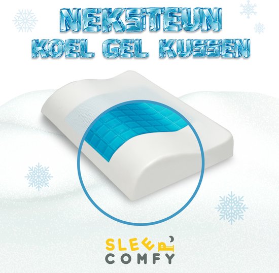 Sleep Comfy - Série Gel Memory Foam - Oreiller avec gel rafraîchissant - Sommeil d'essai de 30 jours - Oreiller en mousse à mémoire de forme - Oreiller Chambre - Anti-douleurs cervicales - Oreiller en gel S Neck Support 47x30x9.5/7.5 cm