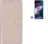 Motorola Moto G52 Hoesje - Bookcase - Moto G52 Hoesje - Pu Leder Wallet Book Case Rose Goud Cover + Screenprotector
