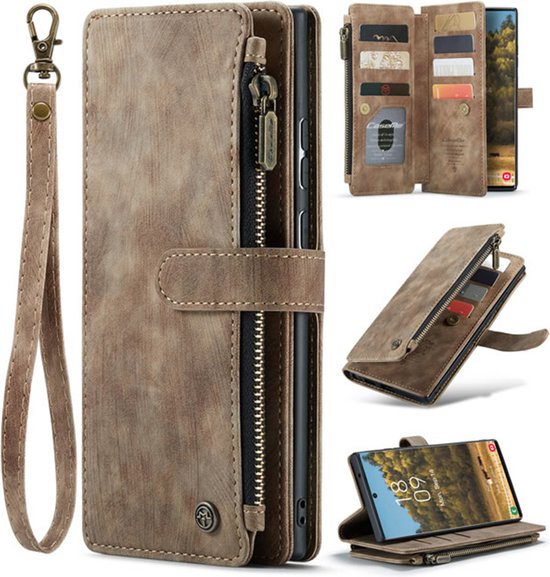 CaseMe - Telefoonhoesje geschikt voor Samsung Galaxy S20 - Wallet Book Case met ritssluiting - Magneetsluiting - Bruin