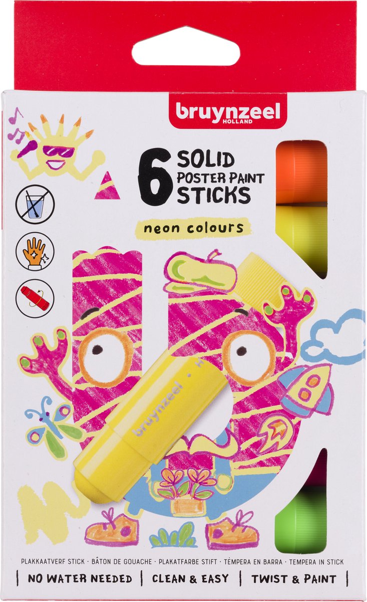 Bruynzeel Plakkaatverf sticks set Neon | 6 kleuren