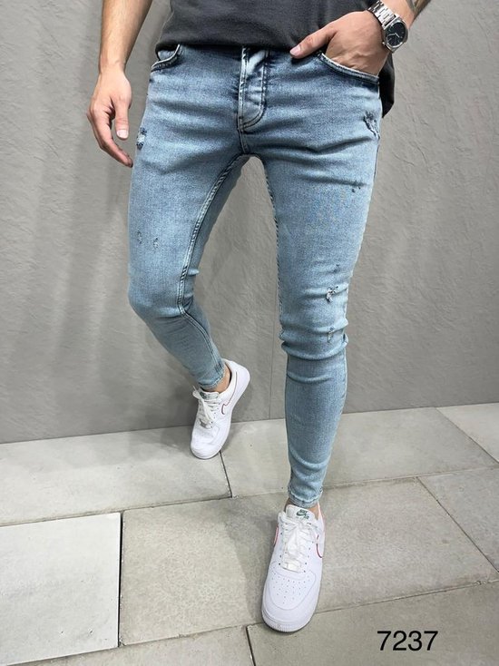 Jean skinny extensible pour homme avec trou Slim Fit Denim de haute qualité  - Jeans | bol