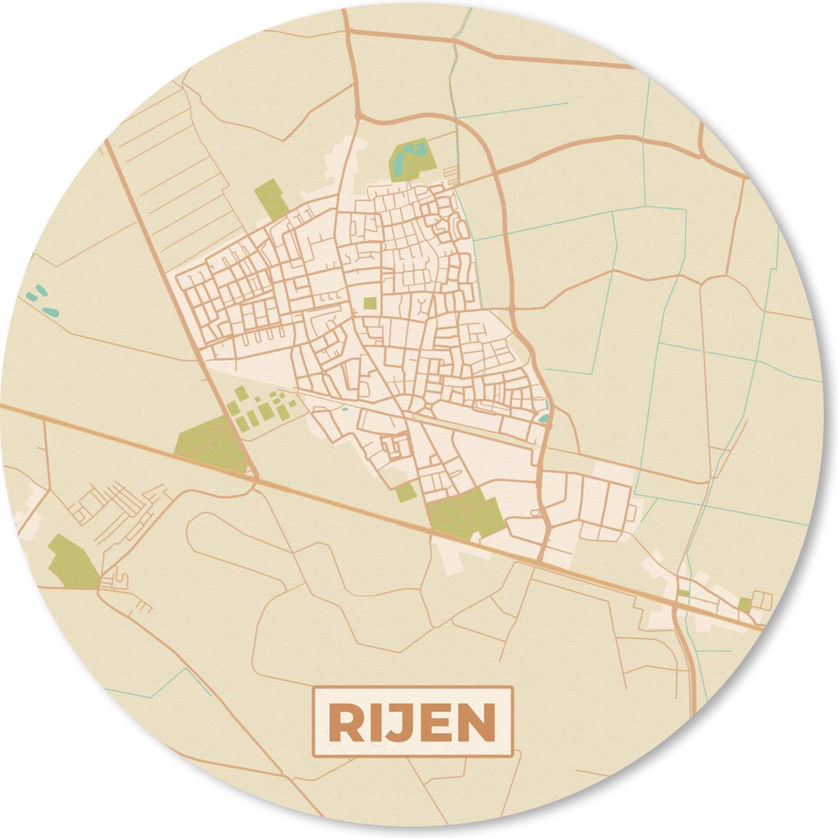 Muismat rond 40x40 cm - Mousepad Rijen - Kaart - Vintage - Plattegrond - Stadskaart - Ronde muismatten - Stadskaart