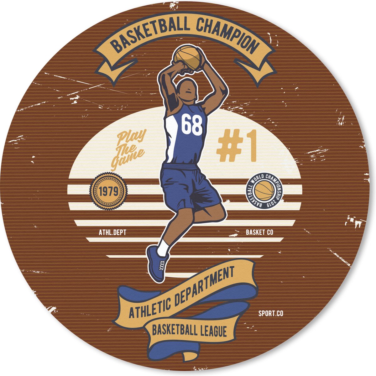 Muismat rond 50x50 cm - Mousepad Mancave - Basketbal - Vintage - Rood - Ronde muismatten