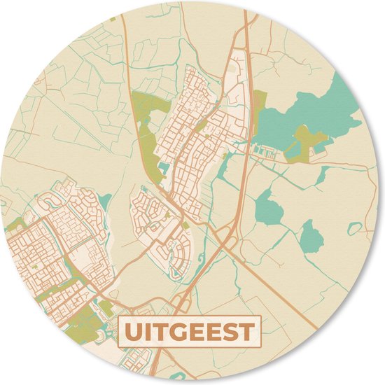 Muismat - Mousepad - Rond - Plattegrond - Uitgeest - Kaart - Stadskaart - Vintage - 30x30 cm - Ronde muismat
