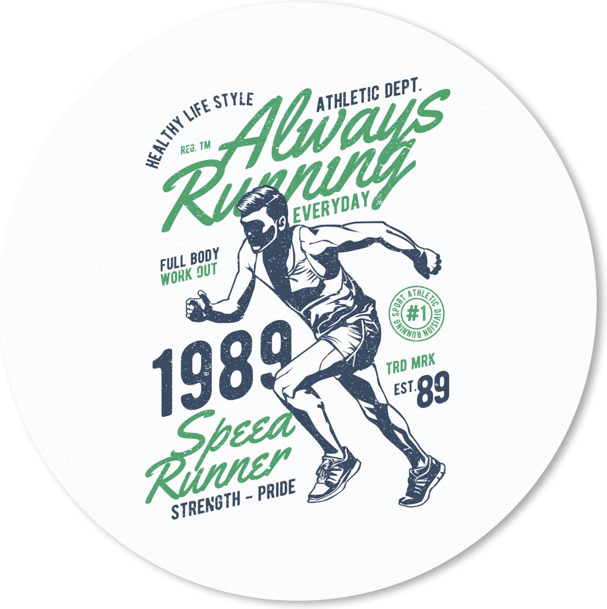 Muismat rond 50x50 cm - Mousepad Hardlopen - Vintage - Groen - Ronde muismatten