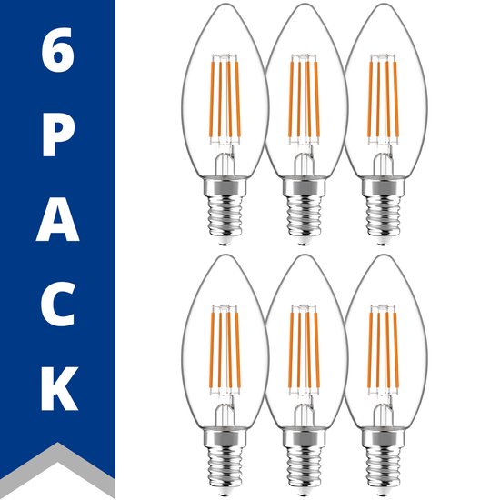 ProLong LED Filament Lamp Kaars - Ø 3.5 cm - Warm wit - 4.5W (40W) E14 - C35 - 6 stuks