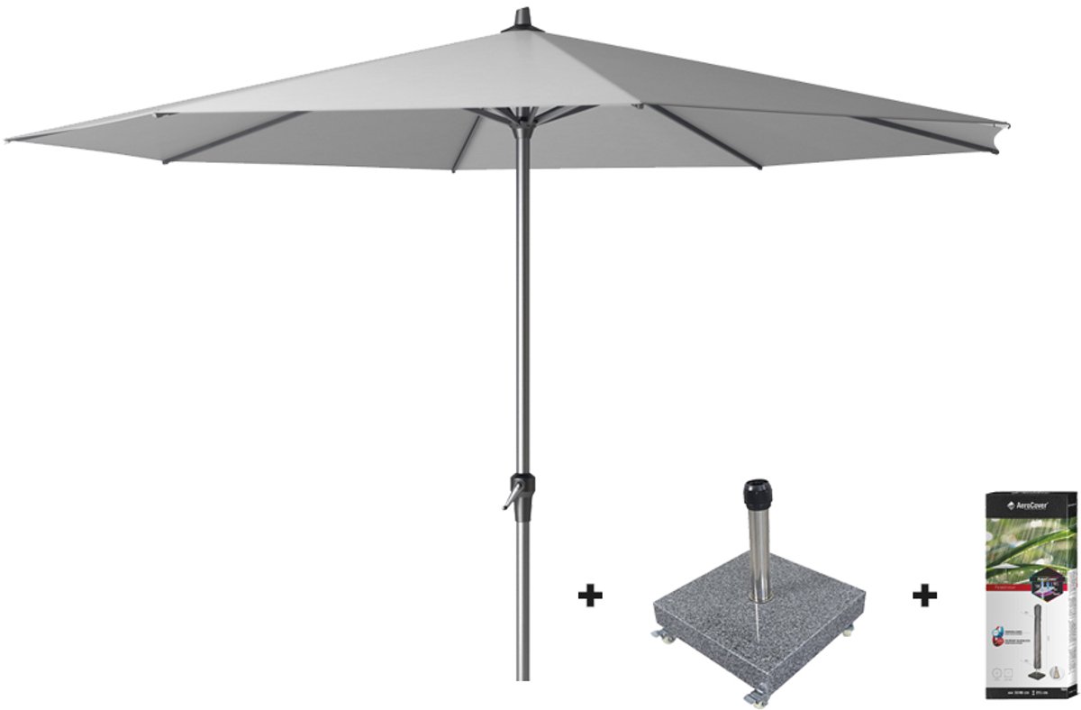 Platinum Riva stokparasol 3.5 m. rond - Light Grey met voet en hoes