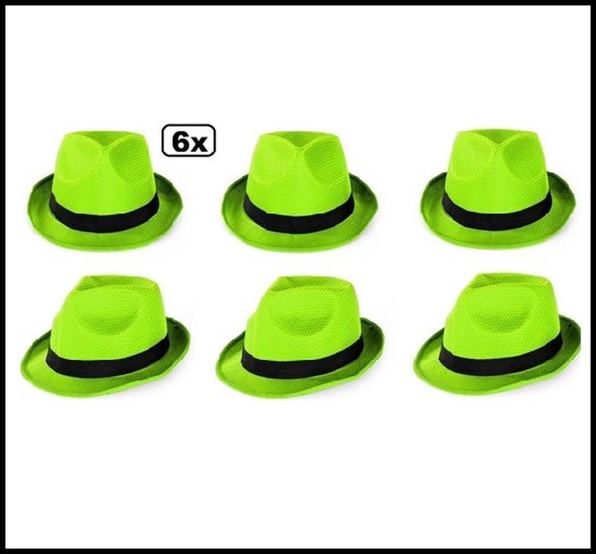 Soirée à Thema party - 6x Chapeau vert fluo avec bande noire