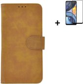 Motorola Moto G22 Hoesje - Bookcase - Moto G22 Hoesje - Pu Leder Wallet Book Case Bruin Cover + Full Screenprotector
