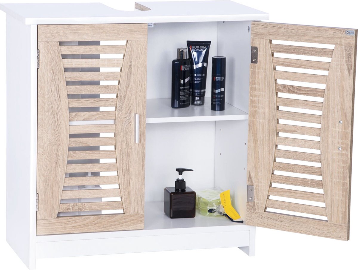 Badkamerkast Wastafel onder gootsteen 60x30x60.5cm MDF Opbergplank Kast Met...