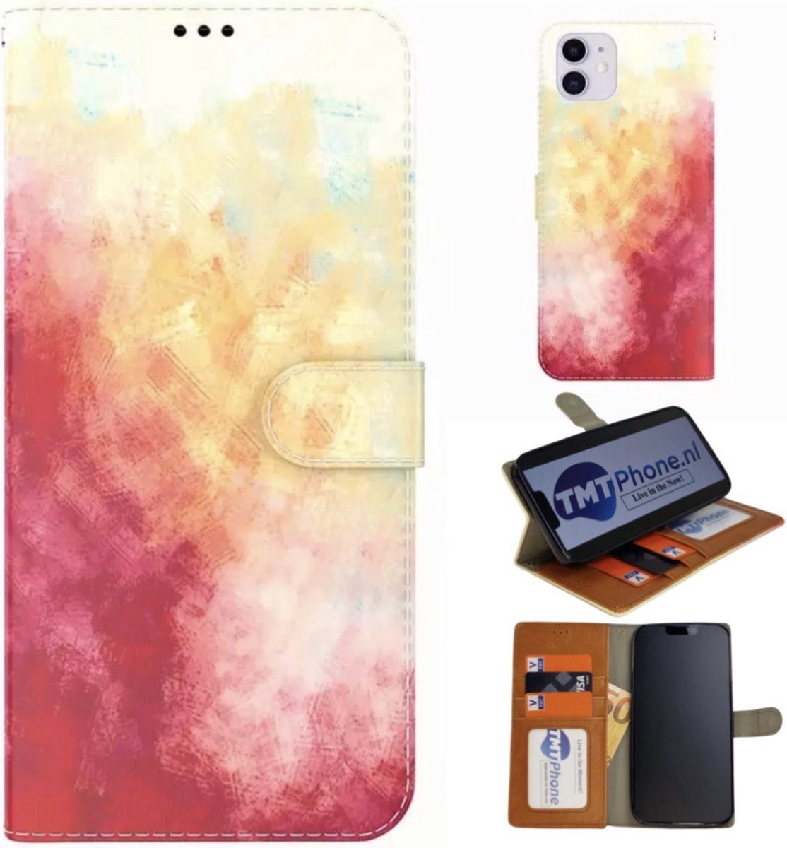 Samsung Galaxy A22-5G Ultra Bescherming - Spring Cherry - Aquarel - Edge to Edge - Vloeibare Kunstleer - Telefoon Bookcase met 3x kaarthouder