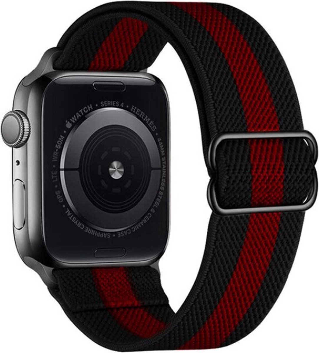 Nylon Stretch Band - Zwart Rood - Geschikt Voor Apple Watch Series 42/44/45mm