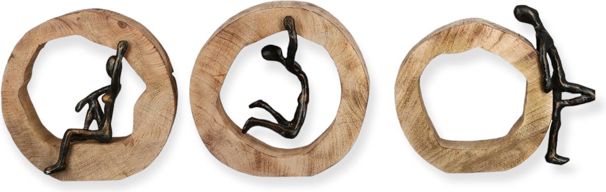 Gilde Handwerk Beelden Set/3 Sculpturen Having Fun Hout/Metaal Brons