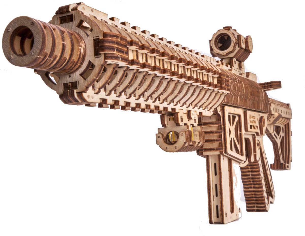Wood Trick – Modelbouw 3D houten puzzel – Aanvalsgeweer - Assault Gun AR-T (WDTK057) – 496 stuks - Geen lijm noch verf nodig! — afbeelding 15