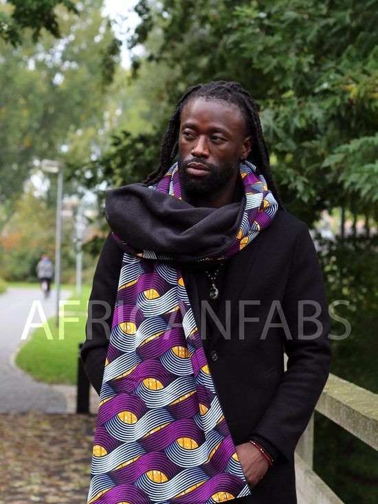 Warme Sjaal met Afrikaanse print Unisex - Paarse tangle - Winter sjaal / Fleece sjaal / Afrika print