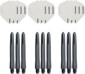 3 sets (9 stuks) Super Sterke Witte Poly XS100 - dart flights - en 3 sets (9 stuks) zwarte - dart shafts