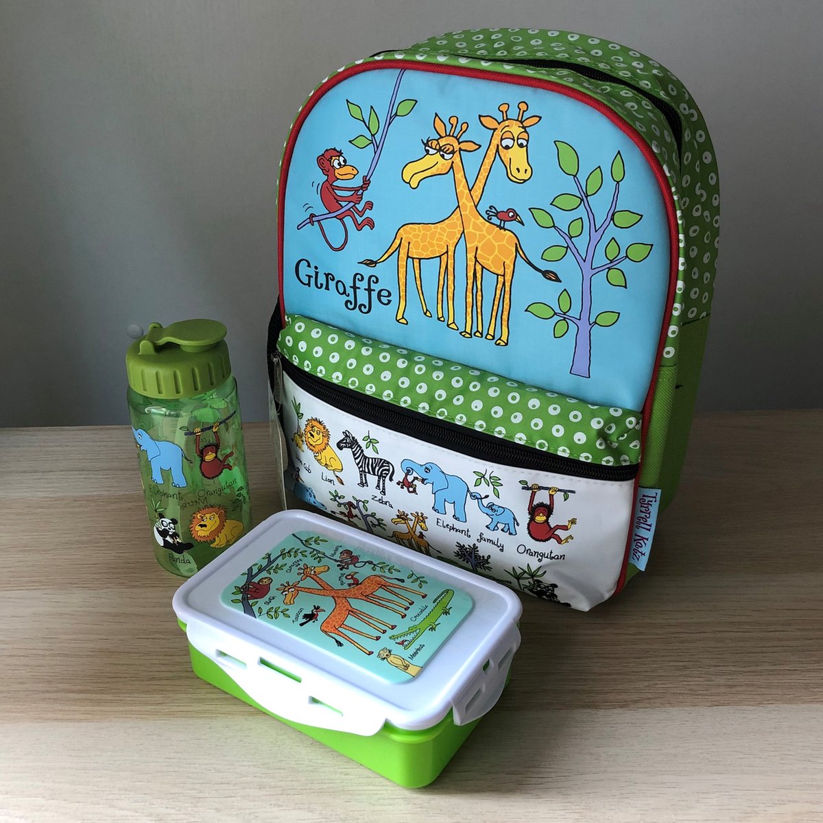 Jungle dieren kinder rugzak met lunchboxje en drinkfles - Tyrrell Katz