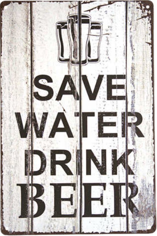 DW4Trading Vintage Metalen Wandbord Save Water Drink Beer  - Wand Decoratie - 20x30 cm