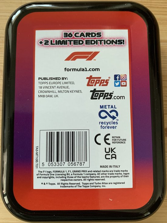 Thumbnail van een extra afbeelding van het spel Topps Formule 1 Mini Tin - Turbo Attax -incl 2 Limited Edition kaarten