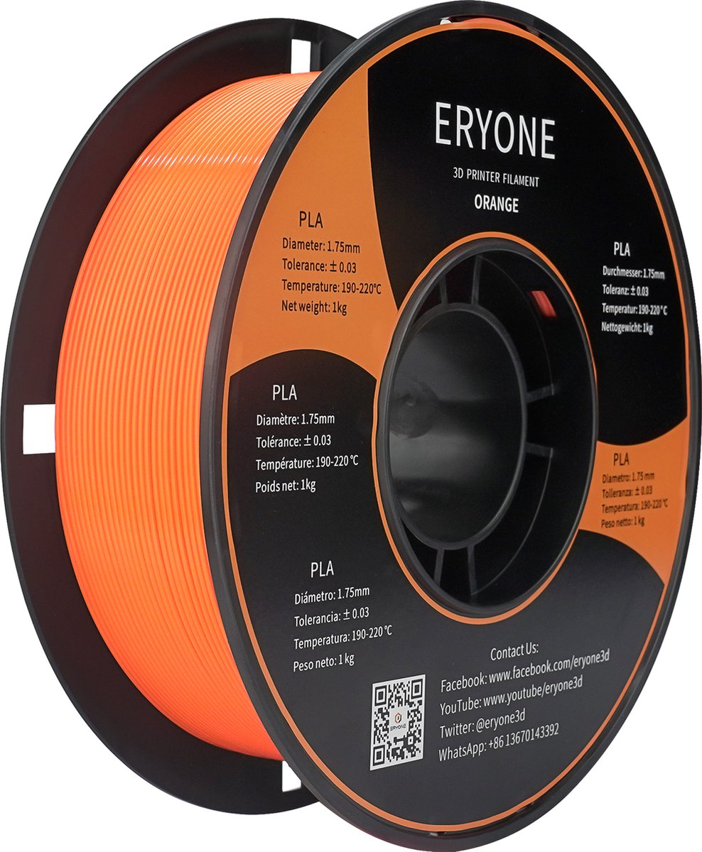 Eryone Standaard PLA Filament 1.75mm 1kg Voor 3D Printer en 3D Pen Oranje