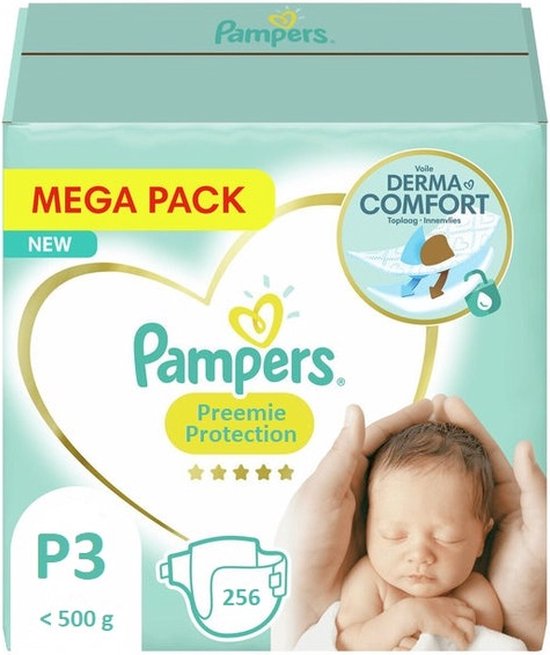 Pampers Preemie Protection Maat P3 - 256 Luiers ( Let op! voor vroeg geboren baby's)