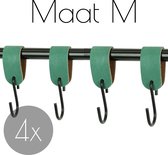 4x Leren S-haak hangers  - Handles and more® | ZEEGROEN - maat M (Leren S-haken - S haken - handdoekkaakje - kapstokhaak - ophanghaken)