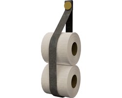 Leren toiletrol-voorraadhouder, met zuignap én schroef - Handles and more® | leer: VINTAGE GREY / knop: Goud (reserverolhouder - toiletrolhouder - toiletrollen houder - toilet rol voorraad houder)