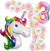 Eenhoorn verjaardagsset 3 jaar - Unicorn versiering - Feestartikelen eenhoorn - Eenhoorn feestdecoraties - Verjaardagsversiering eenhoorn - Eenhoorn verjaardagsfeest - Eenhoorn ballonnen - Eenhoorn slingers - Eenhoorn taartdecoratie