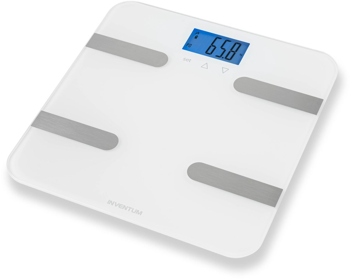 Inventum PW810W - Personenweegschaal - Digitaal - Lichaamsanalyse - 10 gebruikers - Tot 180 kg - Inclusief batterijen - Glas - Wit