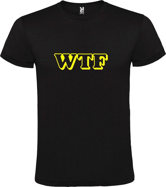 Zwart T shirt met print van " WTF letters " print Neon Geel size XXXXXL