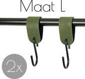 2x Leren S-haak hangers - Handles and more® | KAKI - maat L (Leren S-haken - S haken - handdoekkaakje - kapstokhaak - ophanghaken)