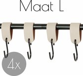 4x Leren S-haak hangers - Handles and more® | CREME - maat L (Leren S-haken - S haken - handdoekkaakje - kapstokhaak - ophanghaken)