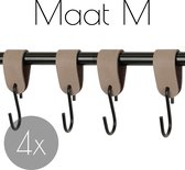4x Leren S-haak hangers  - Handles and more® | TAUPE - maat M (Leren S-haken - S haken - handdoekkaakje - kapstokhaak - ophanghaken)