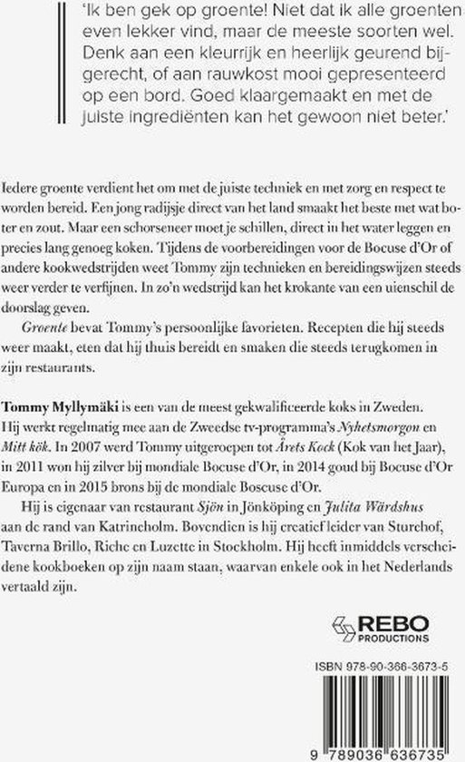 Achterkant van een kookboek met tekst en een ISBN-nummer.