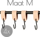 4x Leren S-haak hangers - Handles and more® | PEACH - maat M (Leren S-haken - S haken - handdoekkaakje - kapstokhaak - ophanghaken)