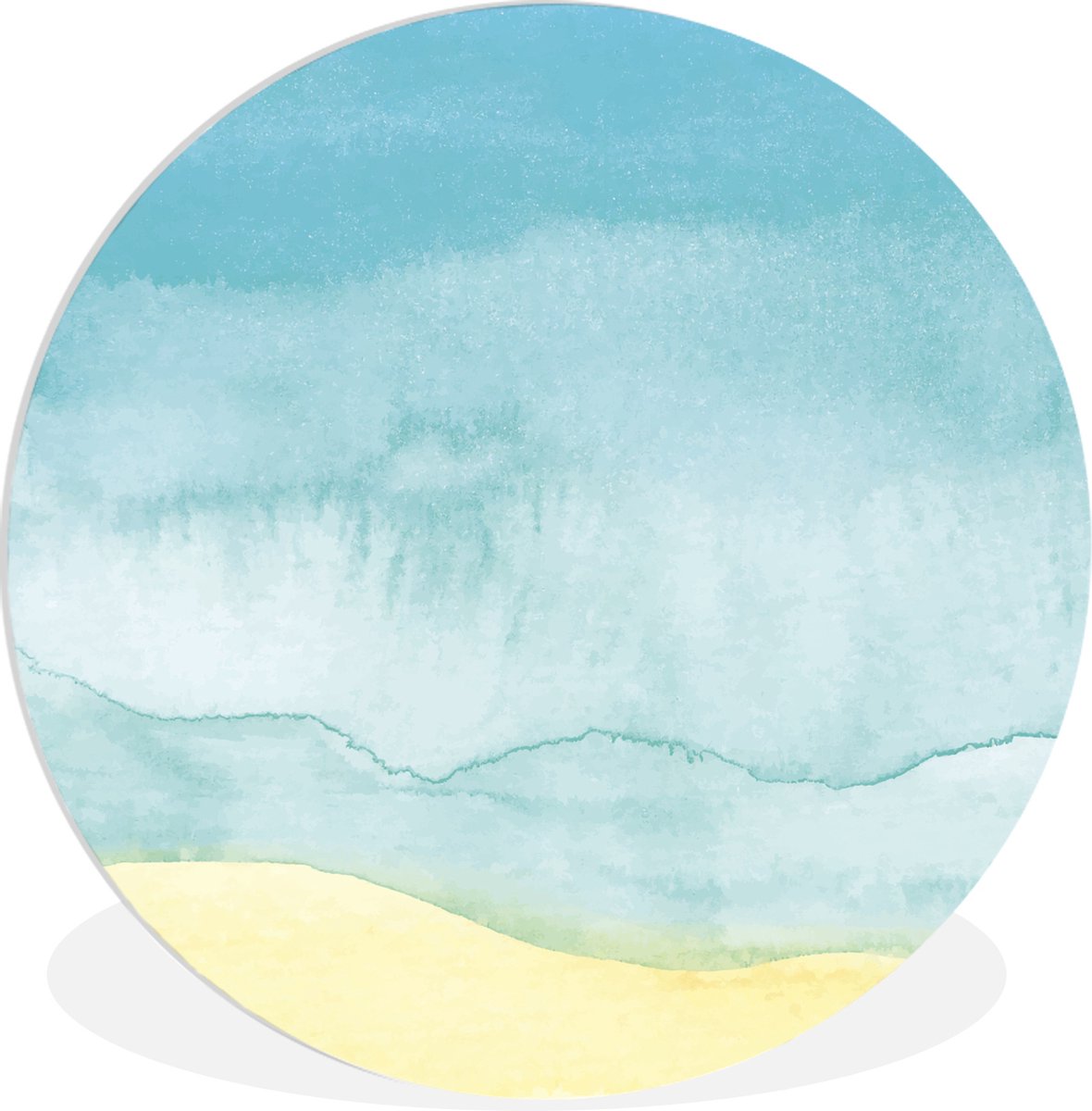 Wandcirkel - Muurcirkel Binnen - Strand - Zee - Waterverf - ⌀ 30 cm - Wanddecoratie - Ronde Schilderijen