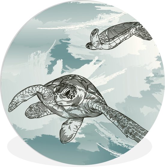 WallCircle - Wandcirkel ⌀ 60 - Twee schildpadden in het water - Ronde schilderijen woonkamer - Wandbord rond - Muurdecoratie cirkel - Kamer decoratie binnen - Wanddecoratie muurcirkel - Woonaccessoires