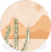 WallCircle - Wandcirkel ⌀ 90 - Cactus - Woestijn - Pastel - Boho - Waterverf - Ronde schilderijen woonkamer - Wandbord rond - Muurdecoratie cirkel - Kamer decoratie binnen - Wanddecoratie muurcirkel - Woonaccessoires