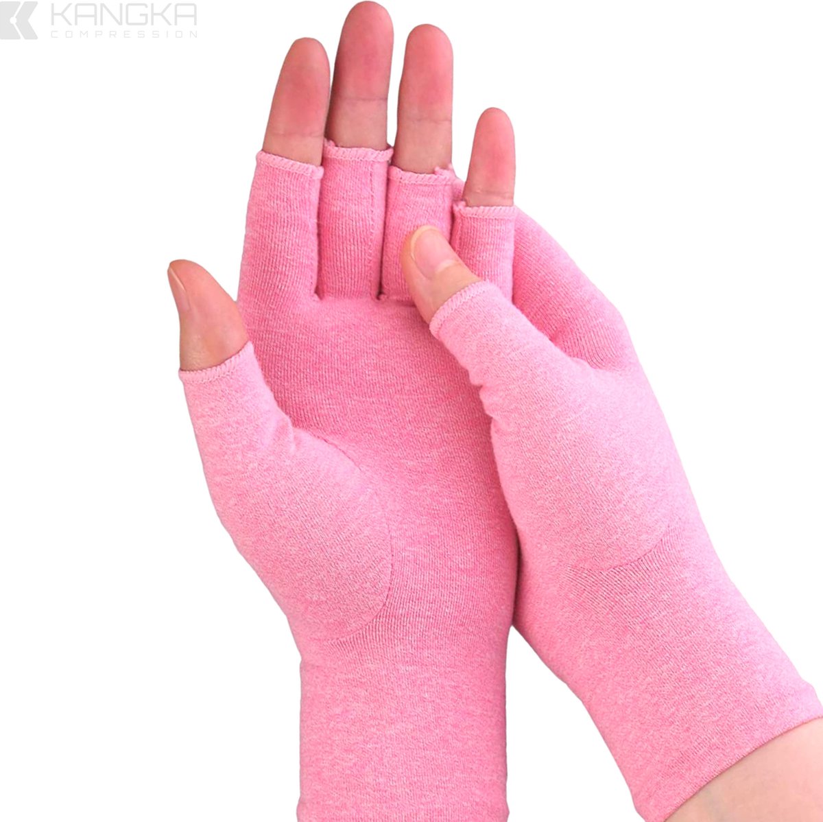 Kangka Reuma Artritis Handschoenen met Open Vingertoppen Design Maat L - Roze Kleur