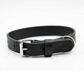 Boef The Label - Leren halsband voor honden - Halsband - Leer - Rustic Zwart - Zwart - Maat S - 23 tot 35 cm